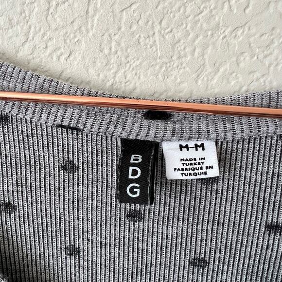 Urban Outfitters BDG V-Neck Long Sleeve Tee gray mini stripe black polka dot - Picture 4 of 5